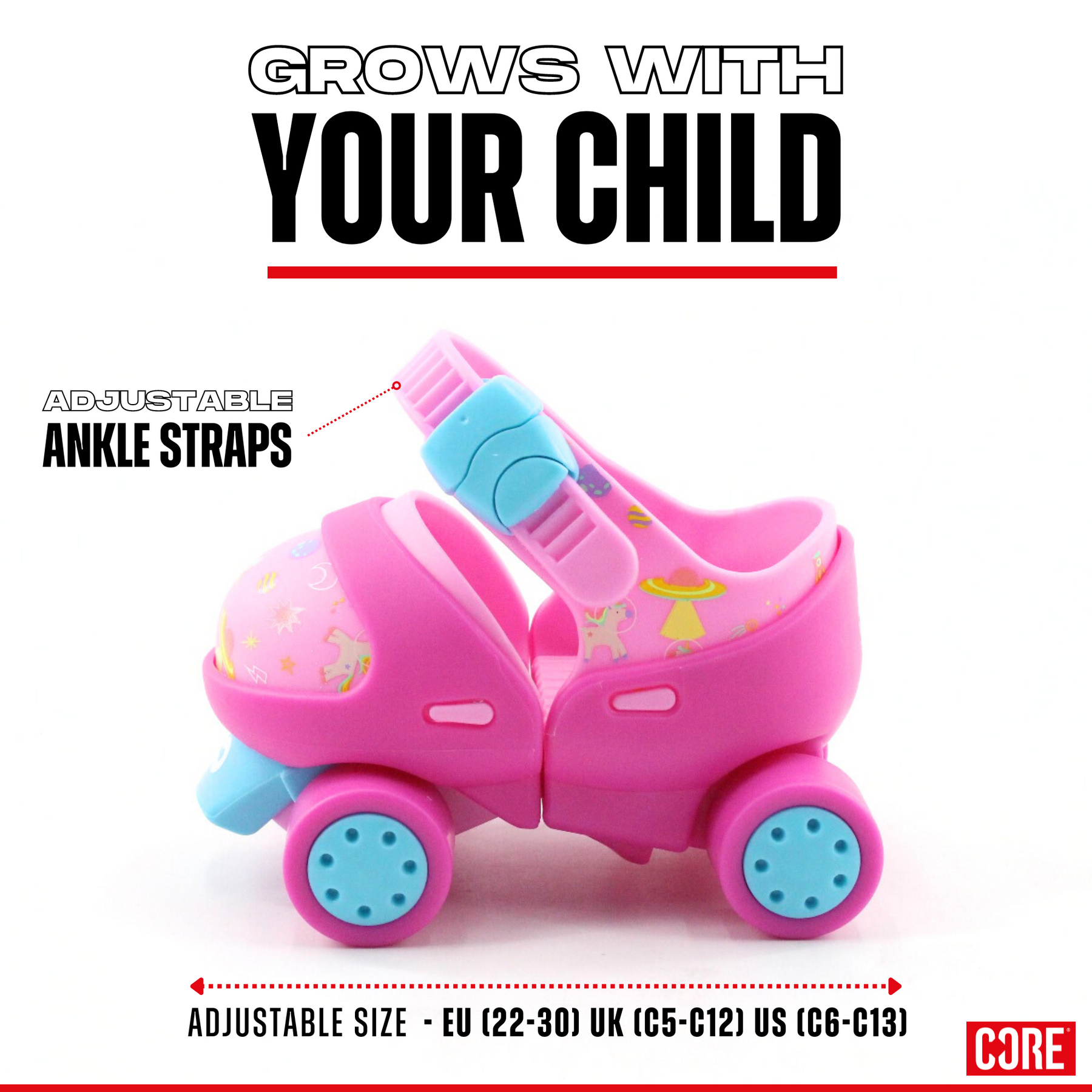 CORE Kids Stomp & Roll Adjustable Learner Skate - Pink/Blue - CORE ...
