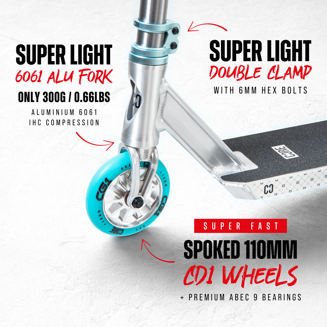 CORE CG1 Complete Stunt Scooter - Raw/Teal - CORE Action Sports