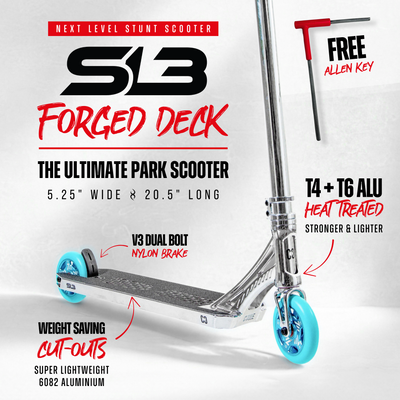 CORE SL3 Complete Stunt Scooter Chrome/Teal Scooters Kids Scooters Scootering Kick Scooter 