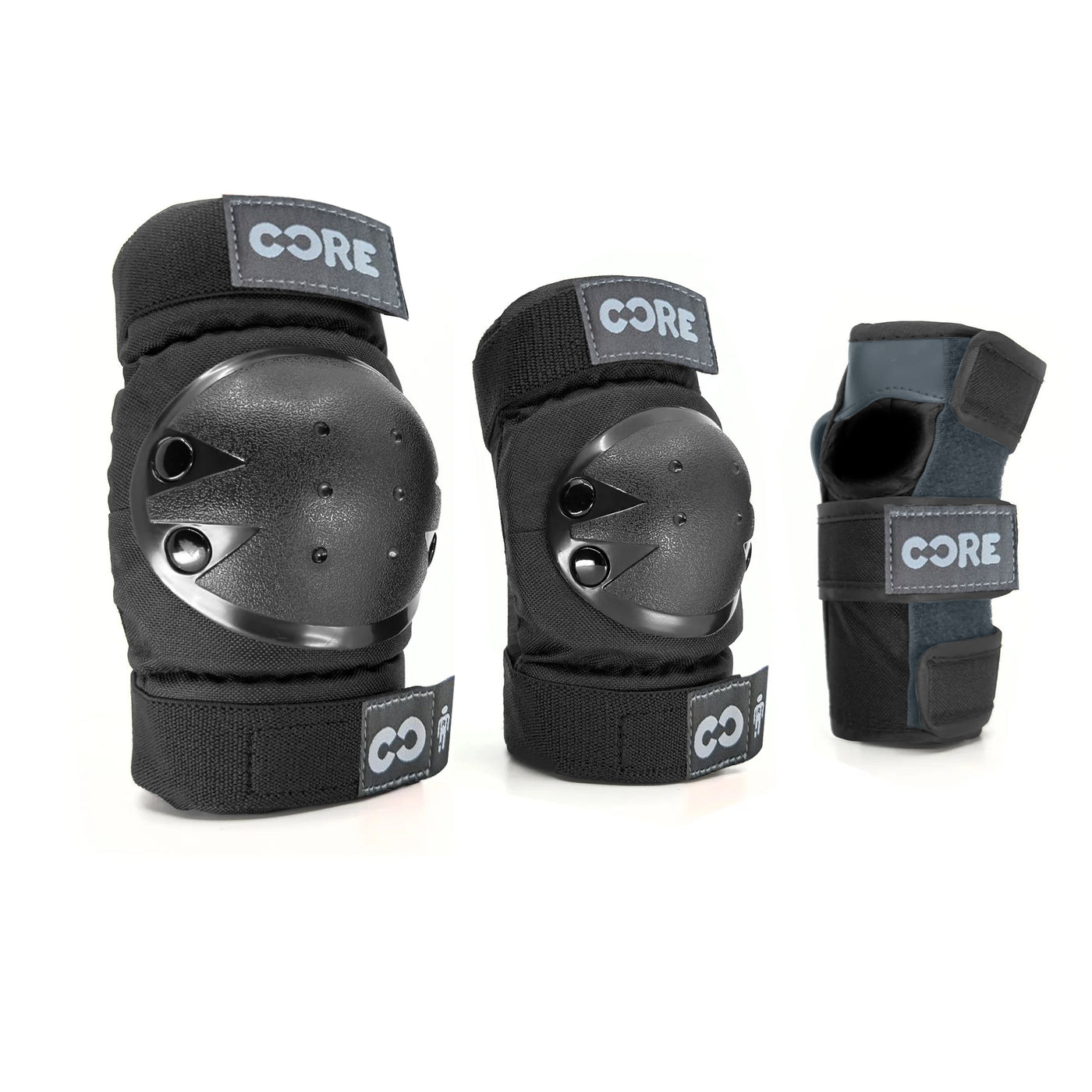CORE Kids Protection Junior Triple Pad Set (Knee/Elbow/Wrist) + Carry Bag - Black