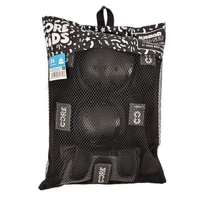 CORE Kids Protection Junior Triple Pad Set (Knee/Elbow/Wrist) + Carry Bag - Black