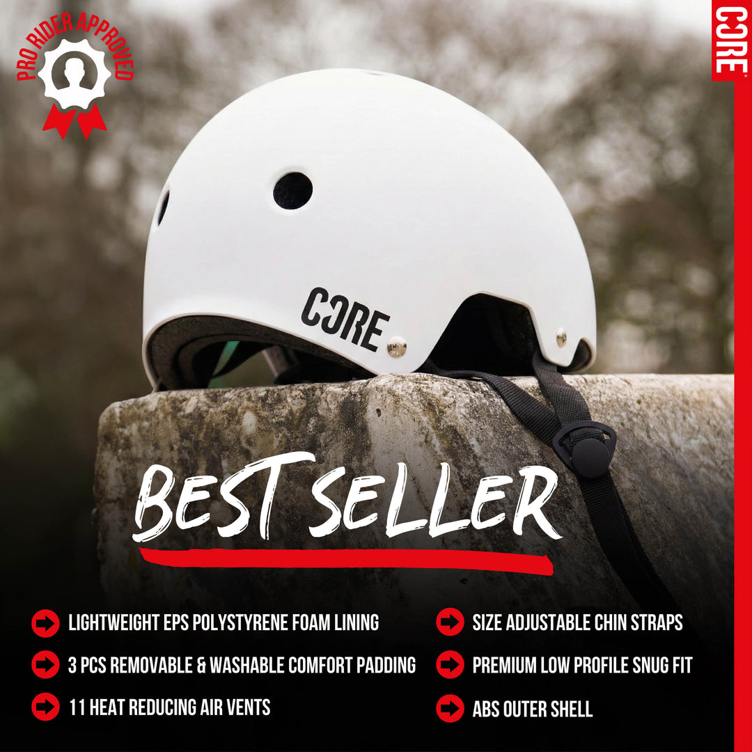 CORE Action Sports BMX Helmet White I Skateboard Helmet
