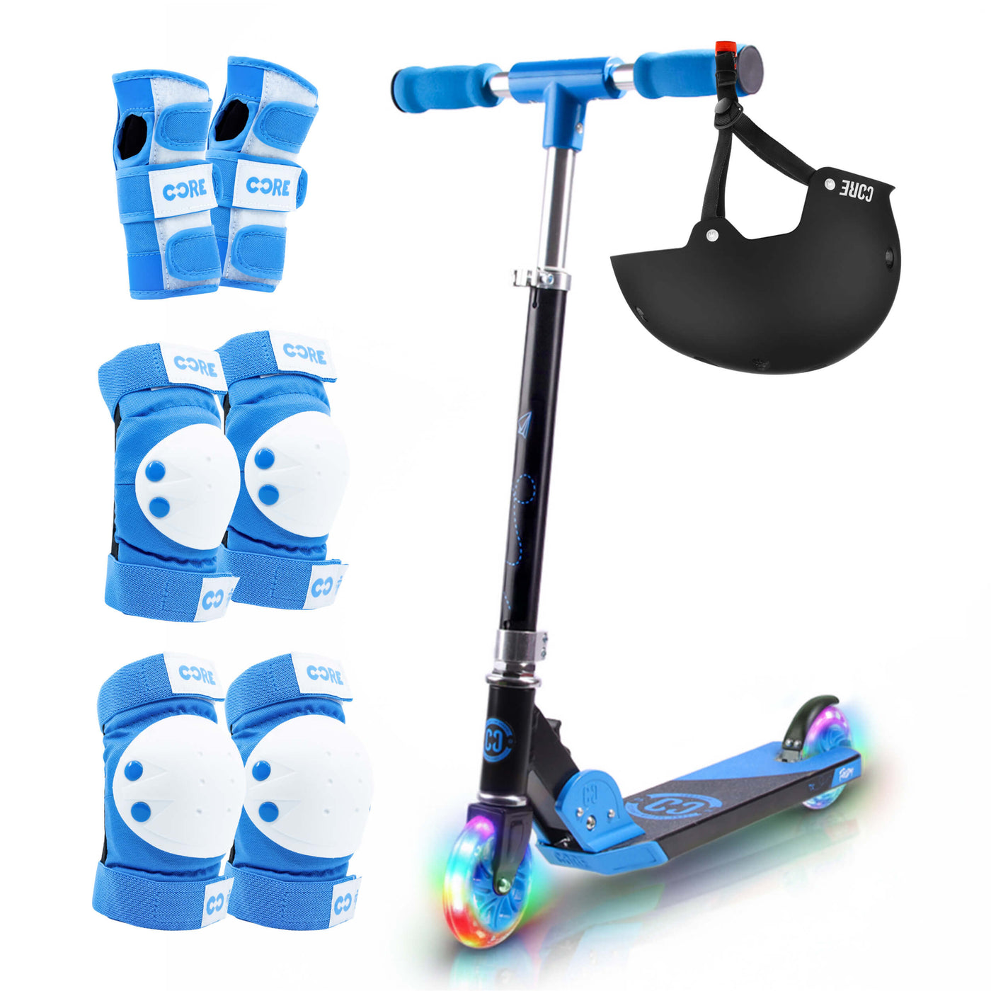 CORE Kids Foldy Junior Kick Scooter Bundle – Black/Blue