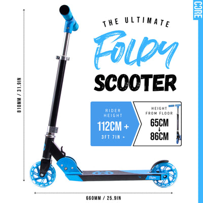 CORE Kids Foldy Junior Kick Scooter Bundle – Black/Blue