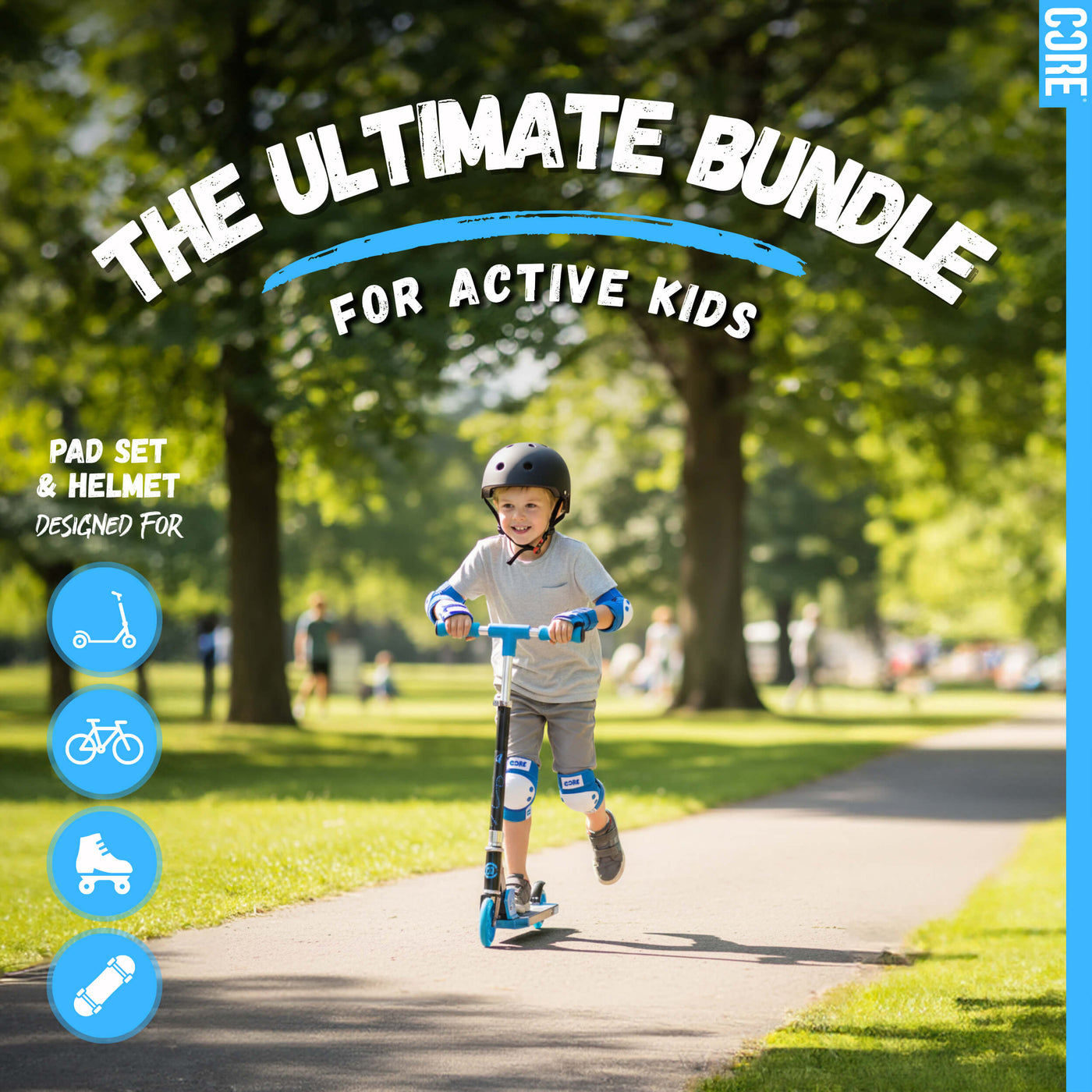 CORE Kids Foldy Junior Kick Scooter Bundle – Black/Blue