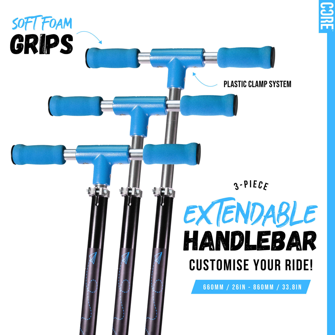 CORE Kids Foldy Junior Kick Scooter Bundle – Black/Blue