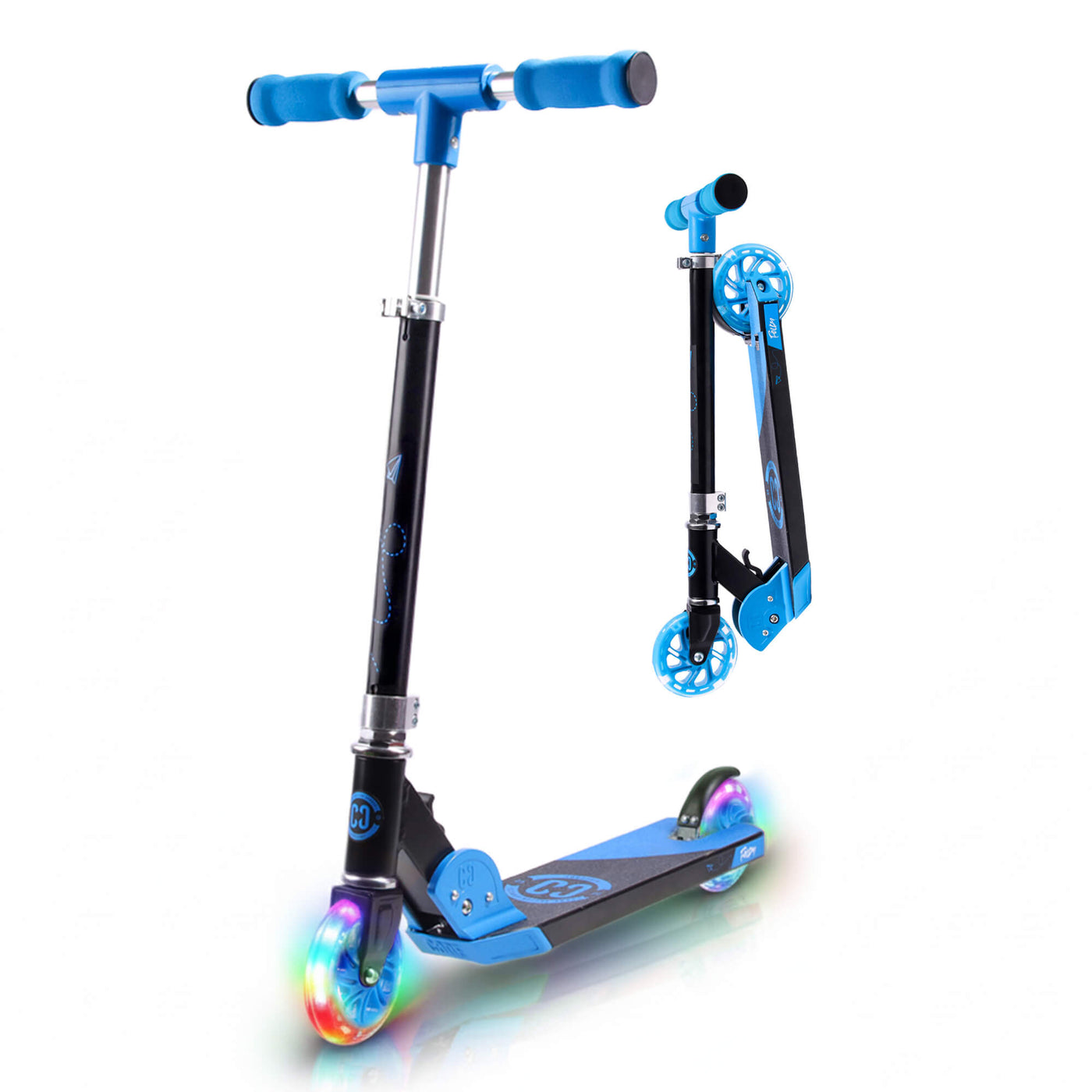 CORE Kids Foldy Junior Kick Scooter – Black/Blue (LED Wheel)