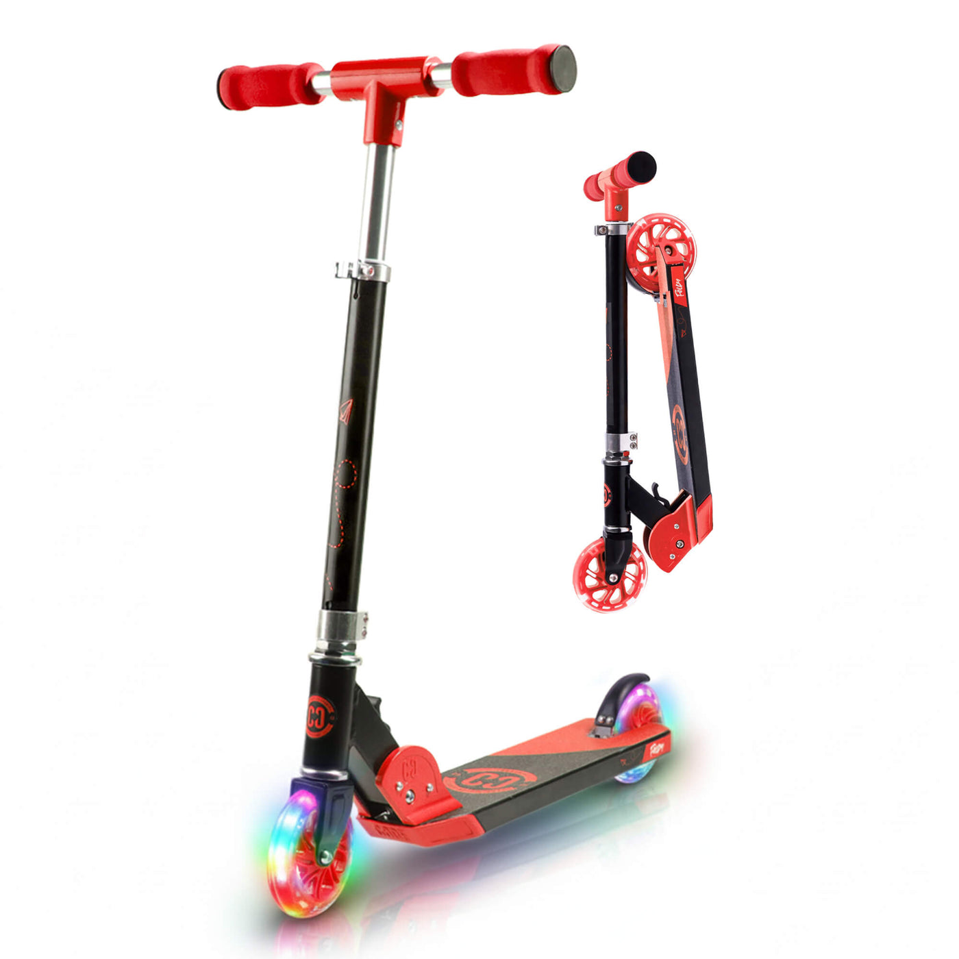 CORE Kids Foldy Junior Kick Scooter - Black/Red (LED Wheel)