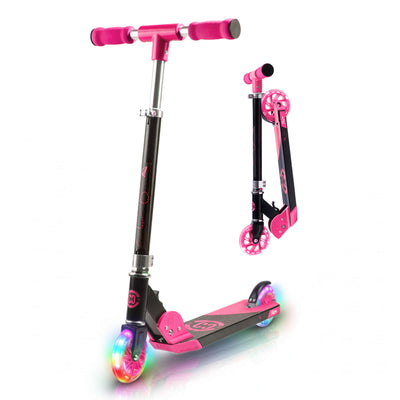 CORE Kids Foldy Junior Kick Scooter - Black/Pink (LED Wheel)