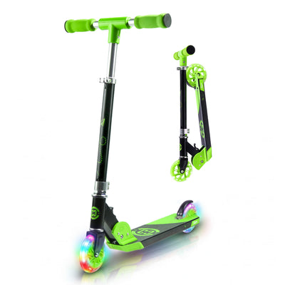 CORE Kids Foldy Junior Kick Scooter – Black/Green (LED Wheel)