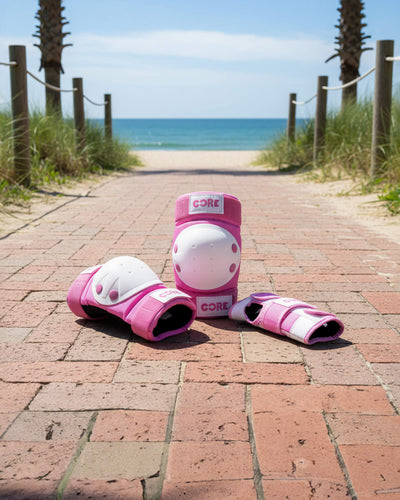CORE Kids Junior Triple Pad Set (Knee/Elbow/Wrist) + Carry Bag - Pink