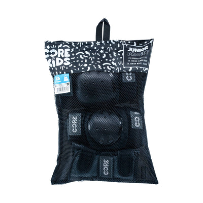 CORE Kids Protection Junior Triple Pad Set (Knee/Elbow/Wrist) + Carry Bag - Black