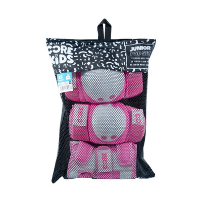 CORE Kids Junior Triple Pad Set (Knee/Elbow/Wrist) + Carry Bag - Pink