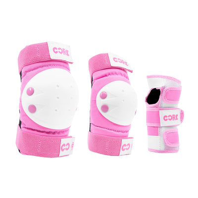 CORE Kids Junior Triple Pad Set (Knee/Elbow/Wrist) + Carry Bag - Pink