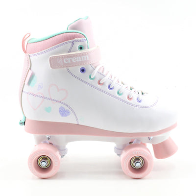 CREAM Scoop Quad Roller Skates, Adjustable - Hearts, White/Pink