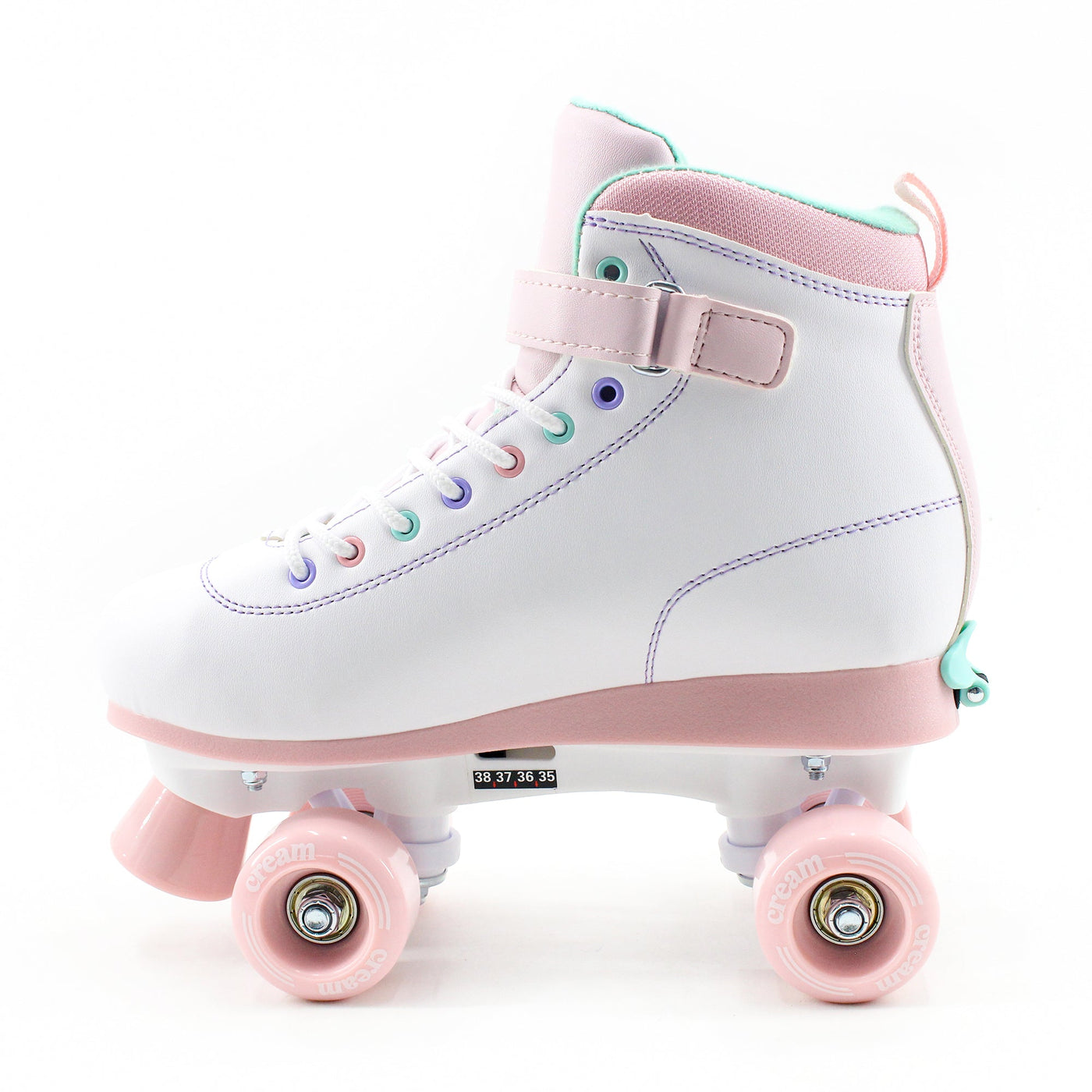 CREAM Scoop Quad Roller Skates, Adjustable - Hearts, White/Pink