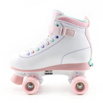CREAM Scoop Quad Roller Skates, Adjustable - Hearts, White/Pink