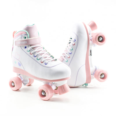 CREAM Scoop Quad Roller Skates, Adjustable - Hearts, White/Pink