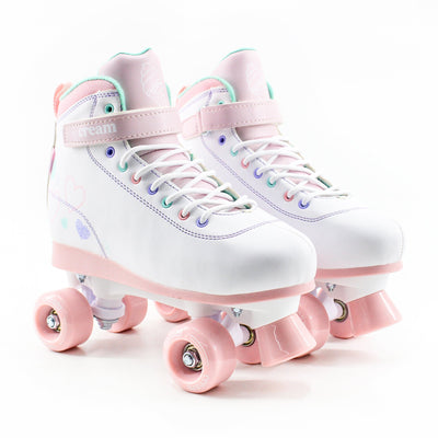 CREAM Scoop Quad Roller Skates, Adjustable - Hearts, White/Pink