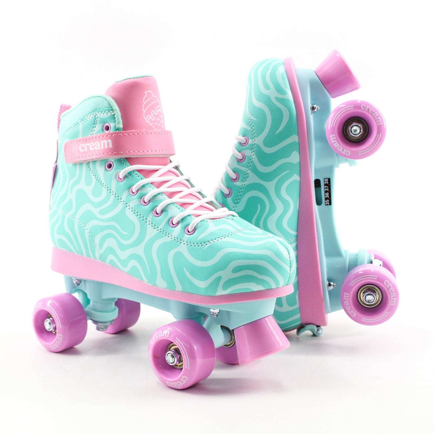CREAM Scoop Quad Roller Skates, Adjustable - Wave, Teal/Pink