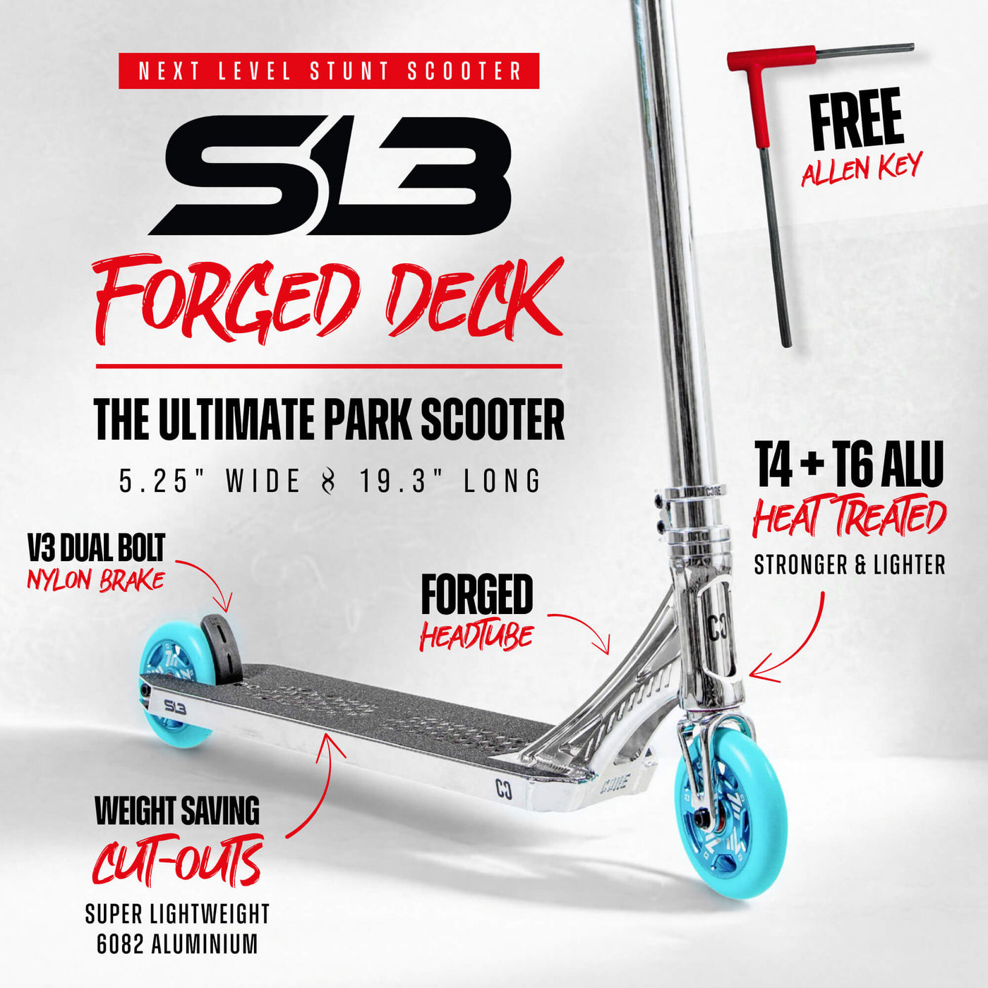 CORE SL3 Complete Stunt Scooter - Chrome/Teal - CORE Action Sports