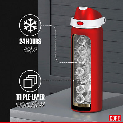 CORE Insulated Water Bottle, Dual Spout 750ml - Red