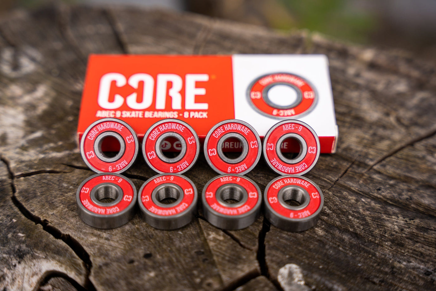 CORE ABEC 9 Skate Bearings Pack of 8 I Skate Board Bearings Packaging and Products