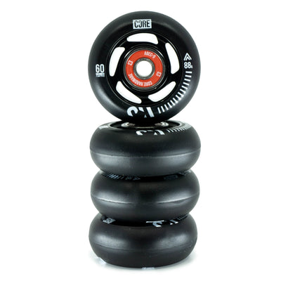 CORE Aero Inline Skate Wheels 60mm Black 4 Pack Bearings I Skate Bearings Stack