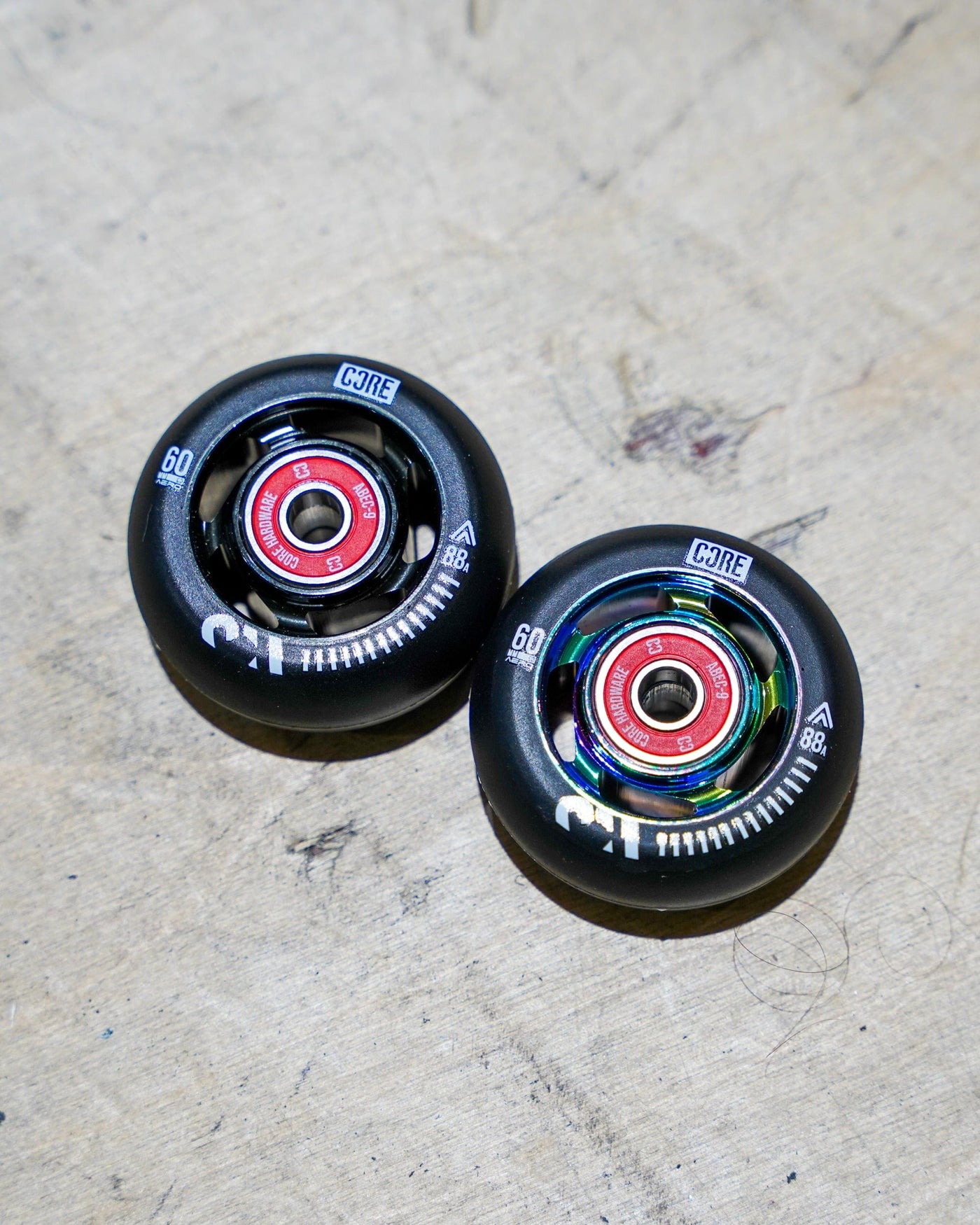 CORE Aero Inline Skate Wheels 60mm Black 4 Pack Bearings I Skate Bearings Side by Side