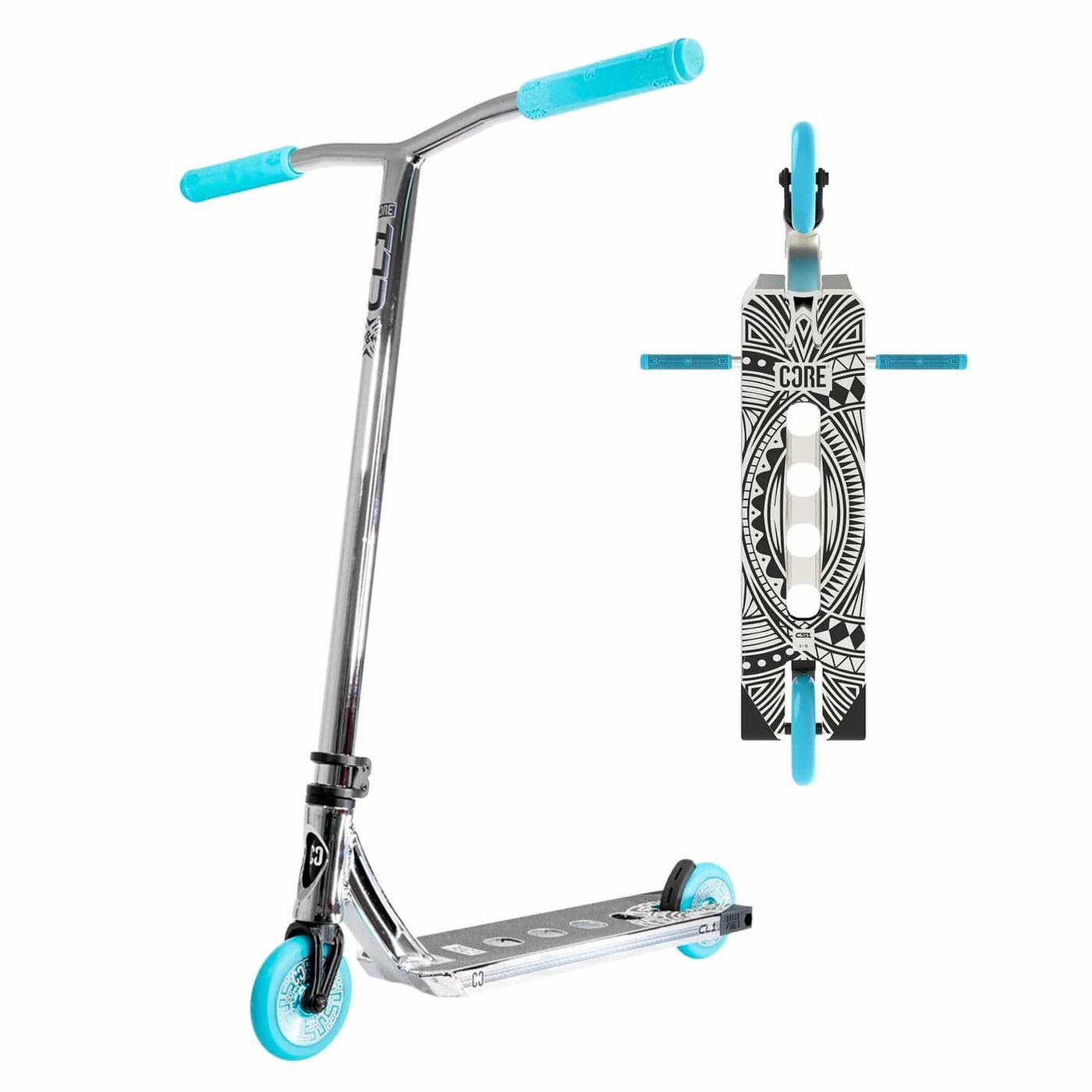 CORE CL1 Complete Stunt  Scooter Chrome & Teal I Adult Stunt Scooter