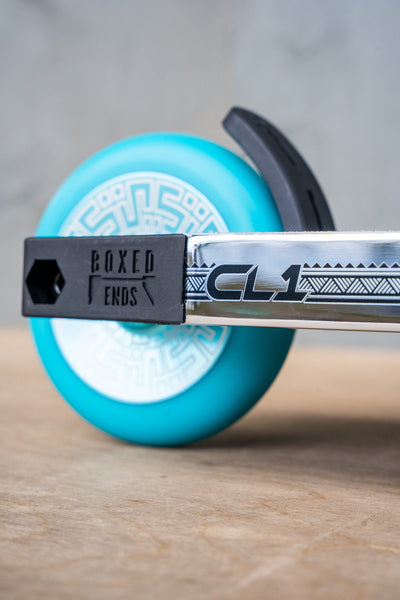 CORE CL1 Complete Stunt  Scooter Chrome & Teal I Adult Stunt Scooter Zoomed Back Wheel