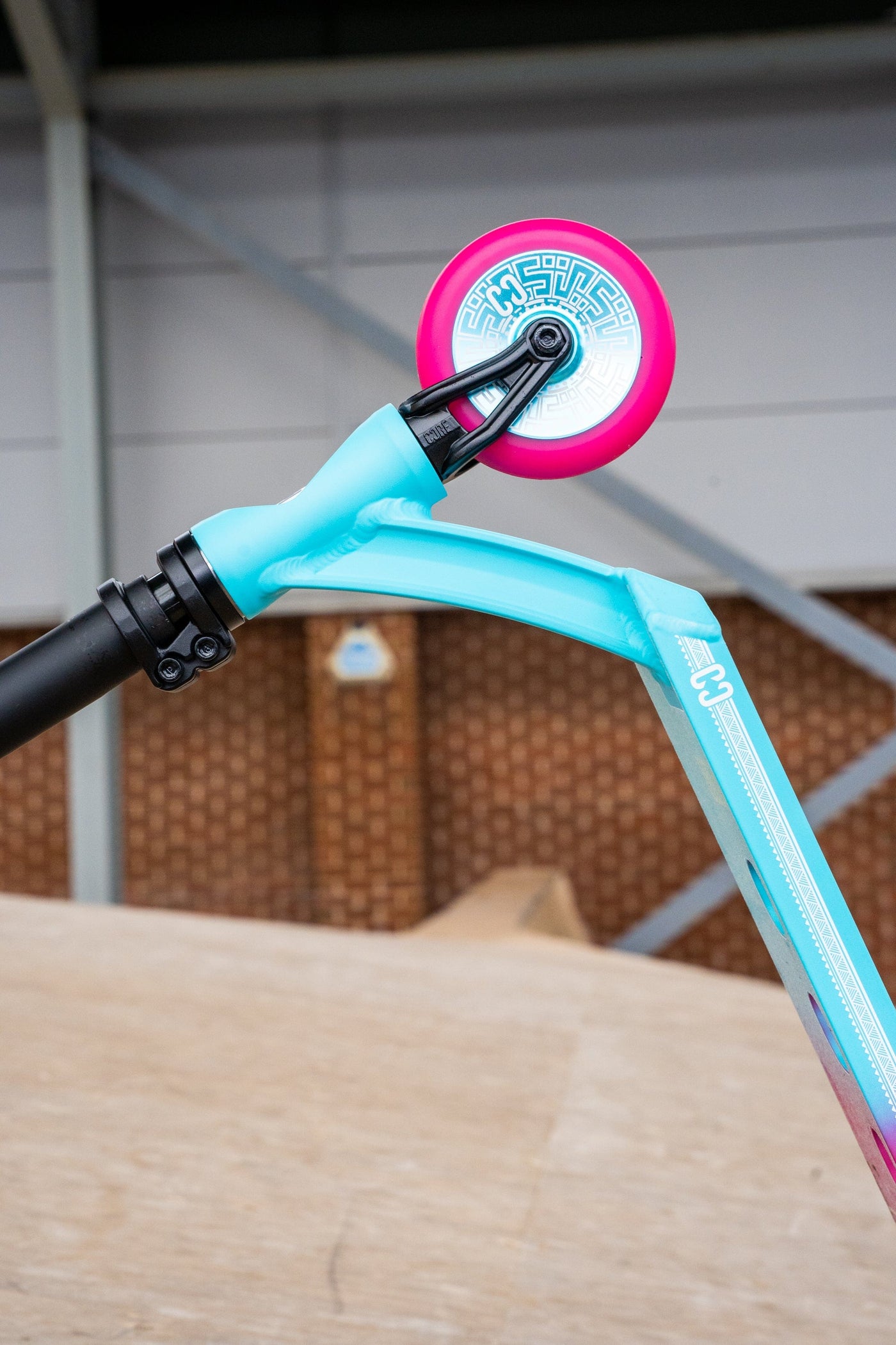 CORE CL1 Complete Stunt Scooter Pink & Teal I Adult Stunt Scooter Front Wheel Bottom