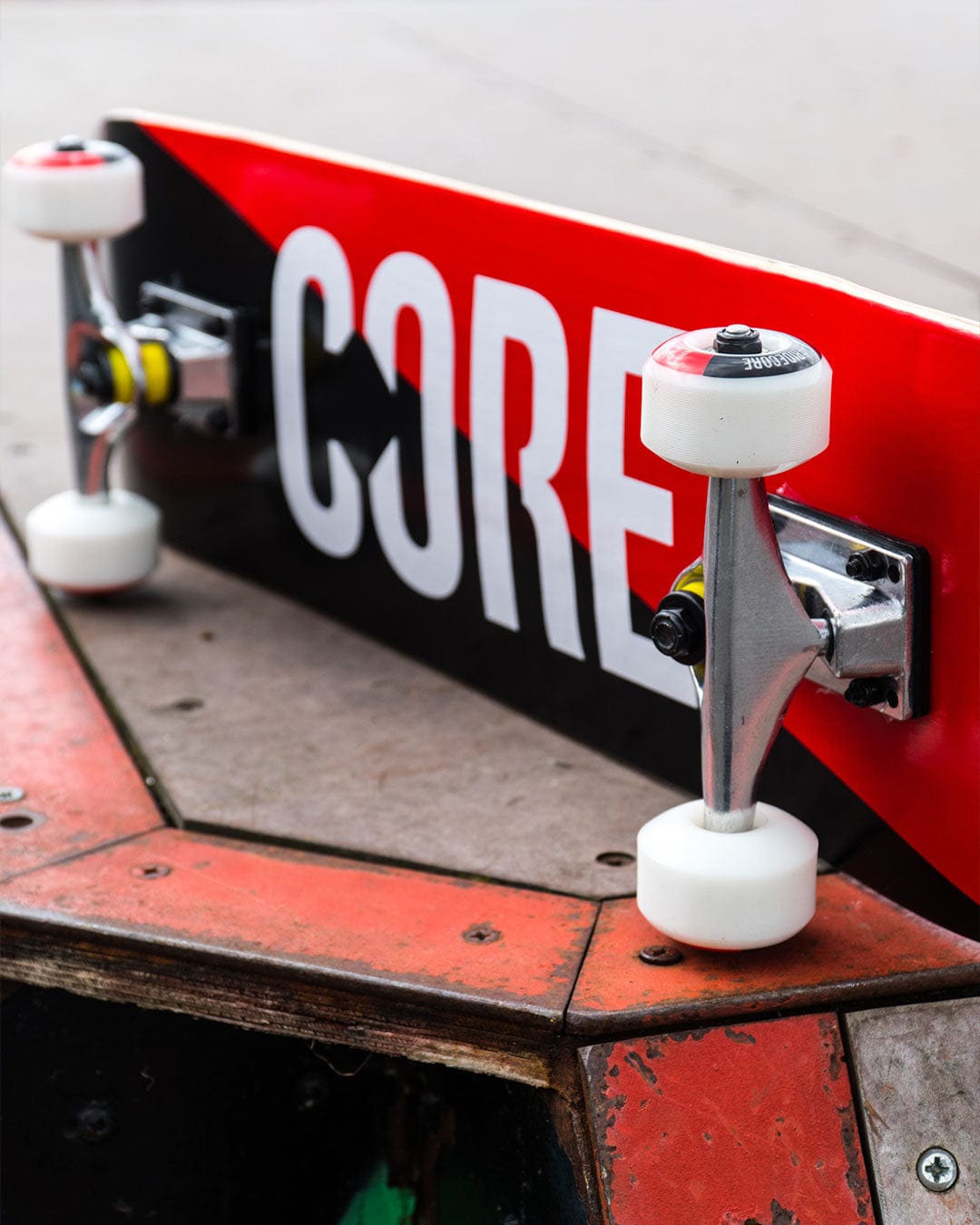 CORE Complete Skateboard Red Splat C2 I Complete Skateboard On Side