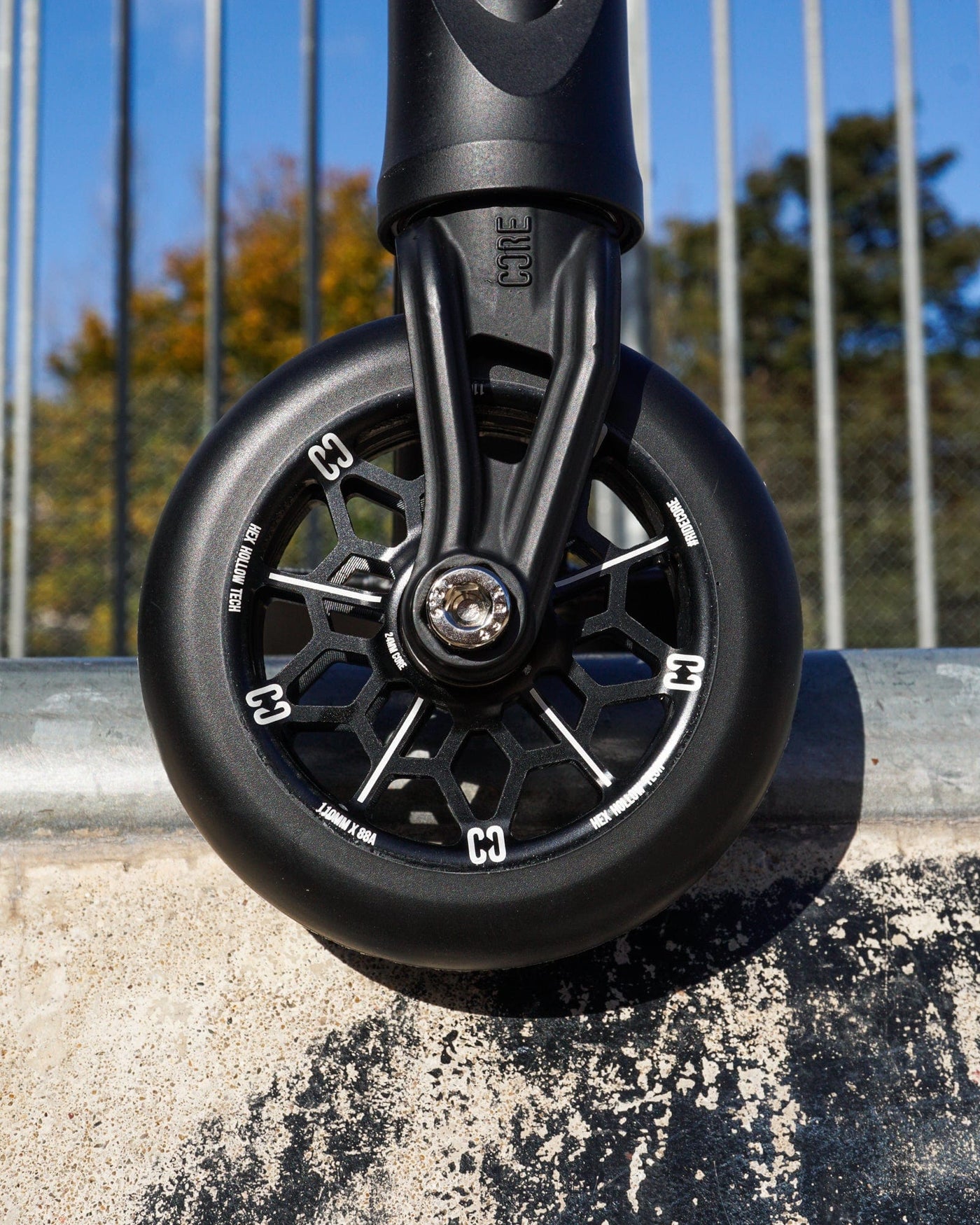 CORE Hex Hollow Stunt Black Scooter Wheel 110mm I Scooter Wheel Attached