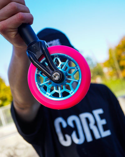CORE Hex Hollow Stunt Pink & Blue Scooter Wheel 110mm I Scooter Wheel Atached