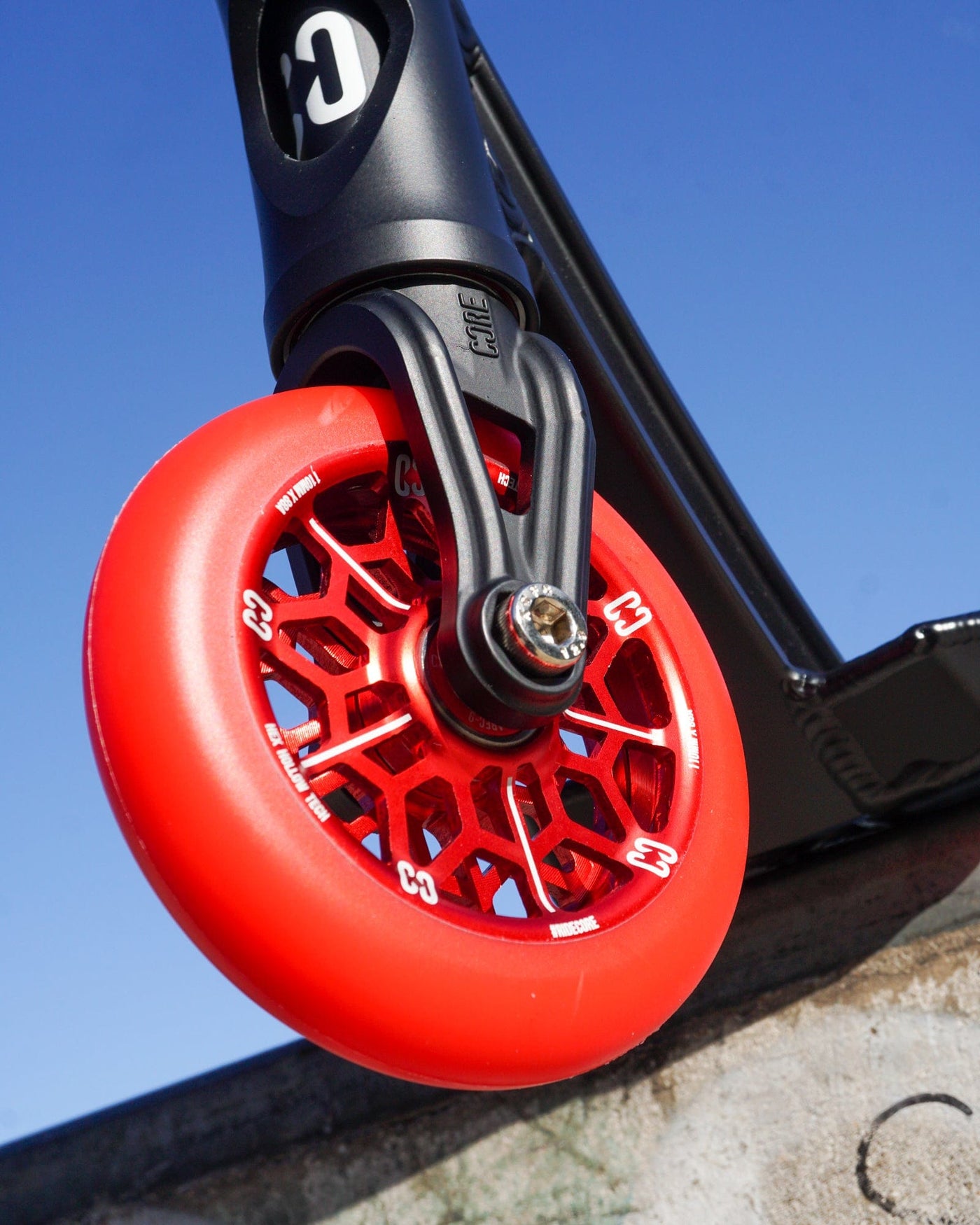 CORE Hex Hollow Stunt Red Scooter Wheel 110mm I Scooter Wheel Attached