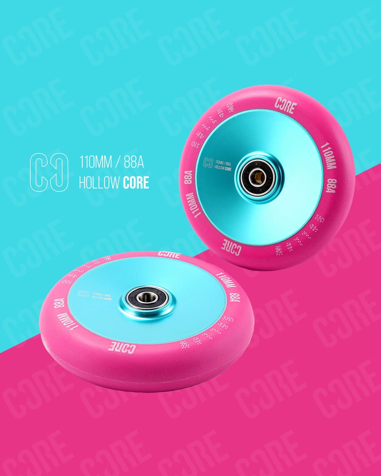 Core Racing Storm Rim On CORE Hollow Stunt Scooter Wheels - Pink/Blue
