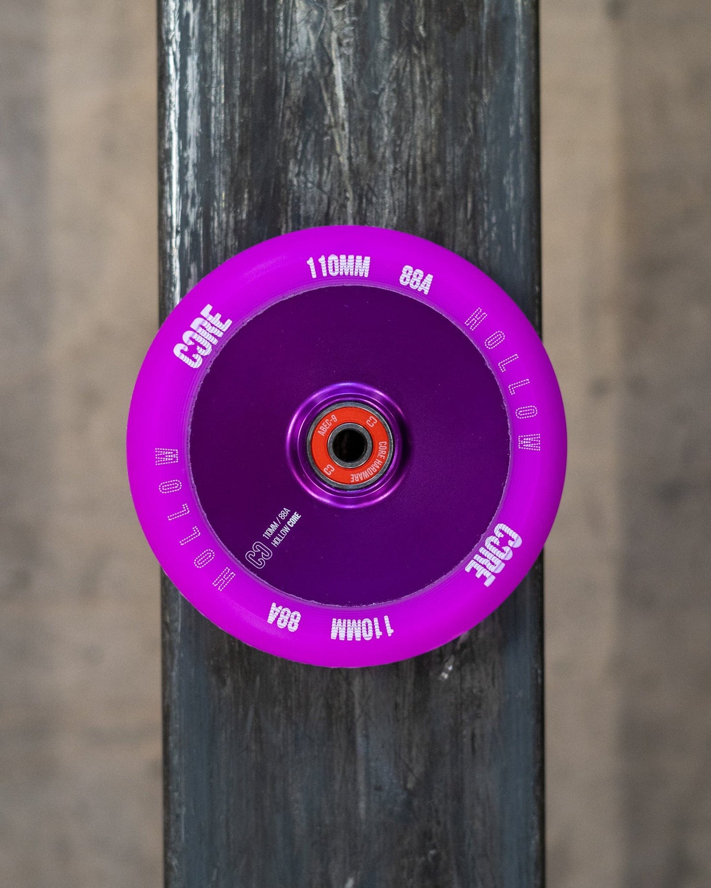 CORE Hollow Stunt Scooter Wheel V2 110mm - Purple 5060719852678 Side Laid Down