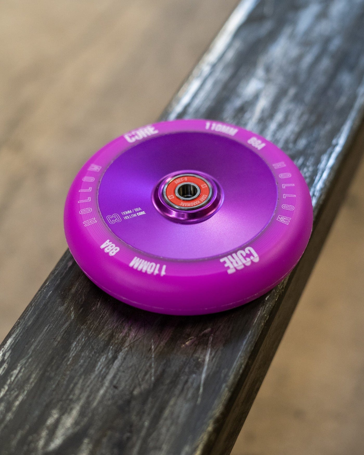 CORE Hex Hollow Stunt V2 Purple Scooter Wheel 110mm I Scooter Wheel Side Laid Down Angled