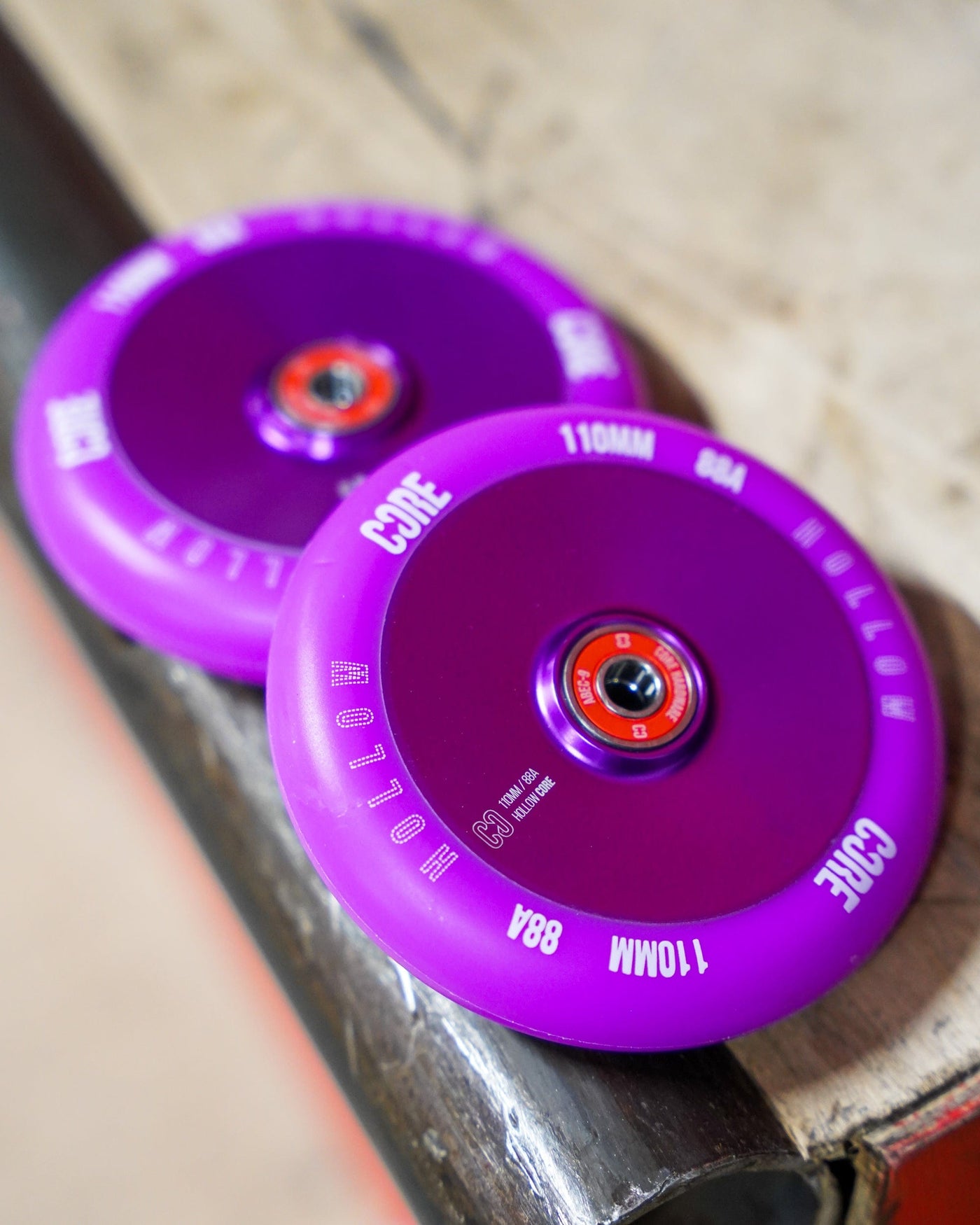 CORE Hex Hollow Stunt V2 Purple Scooter Wheel 110mm I Scooter Wheel Pair Angled