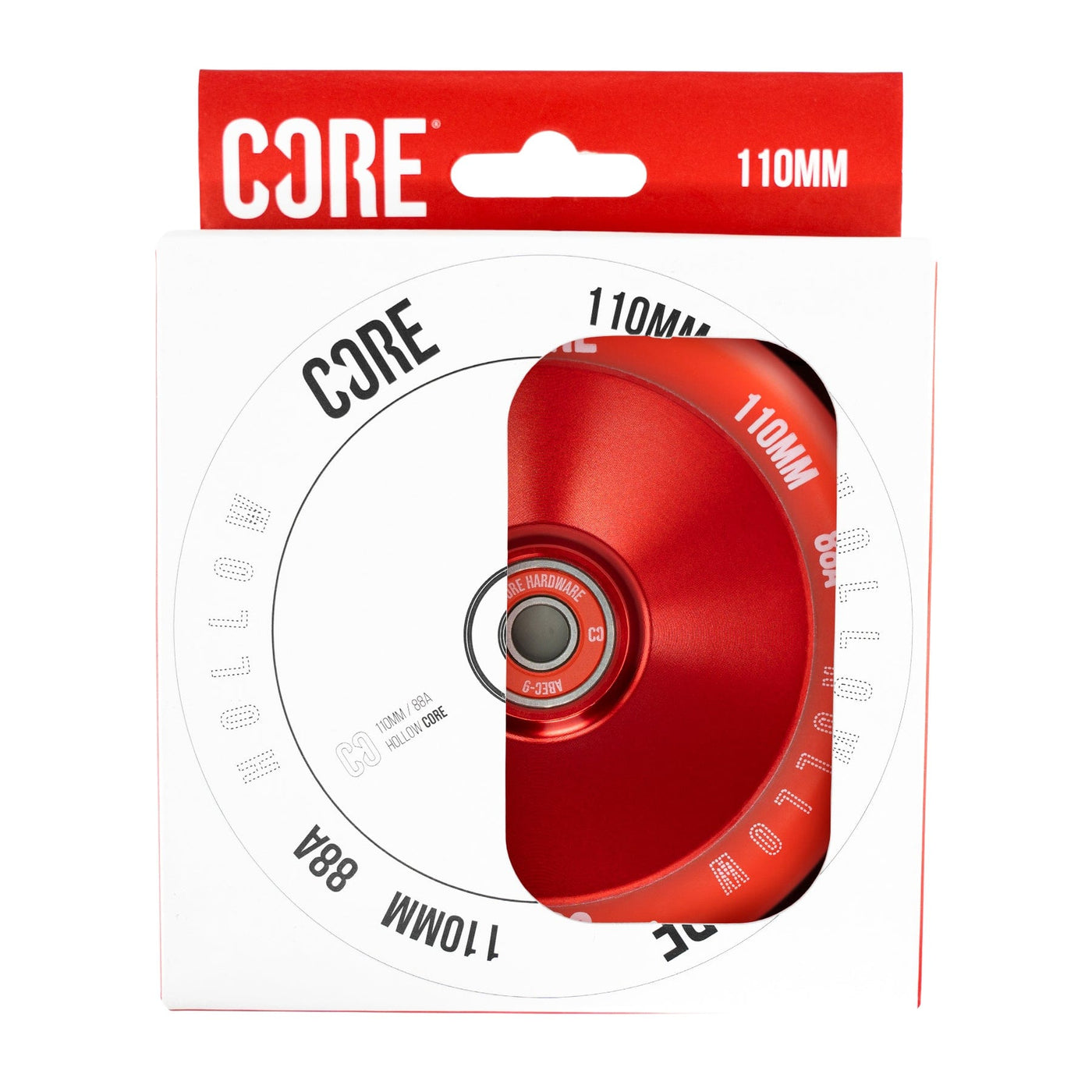 CORE Hollow V2 Red Scooter Wheel 110mm I Stunt Scooter Wheel Alt Angle Packaging