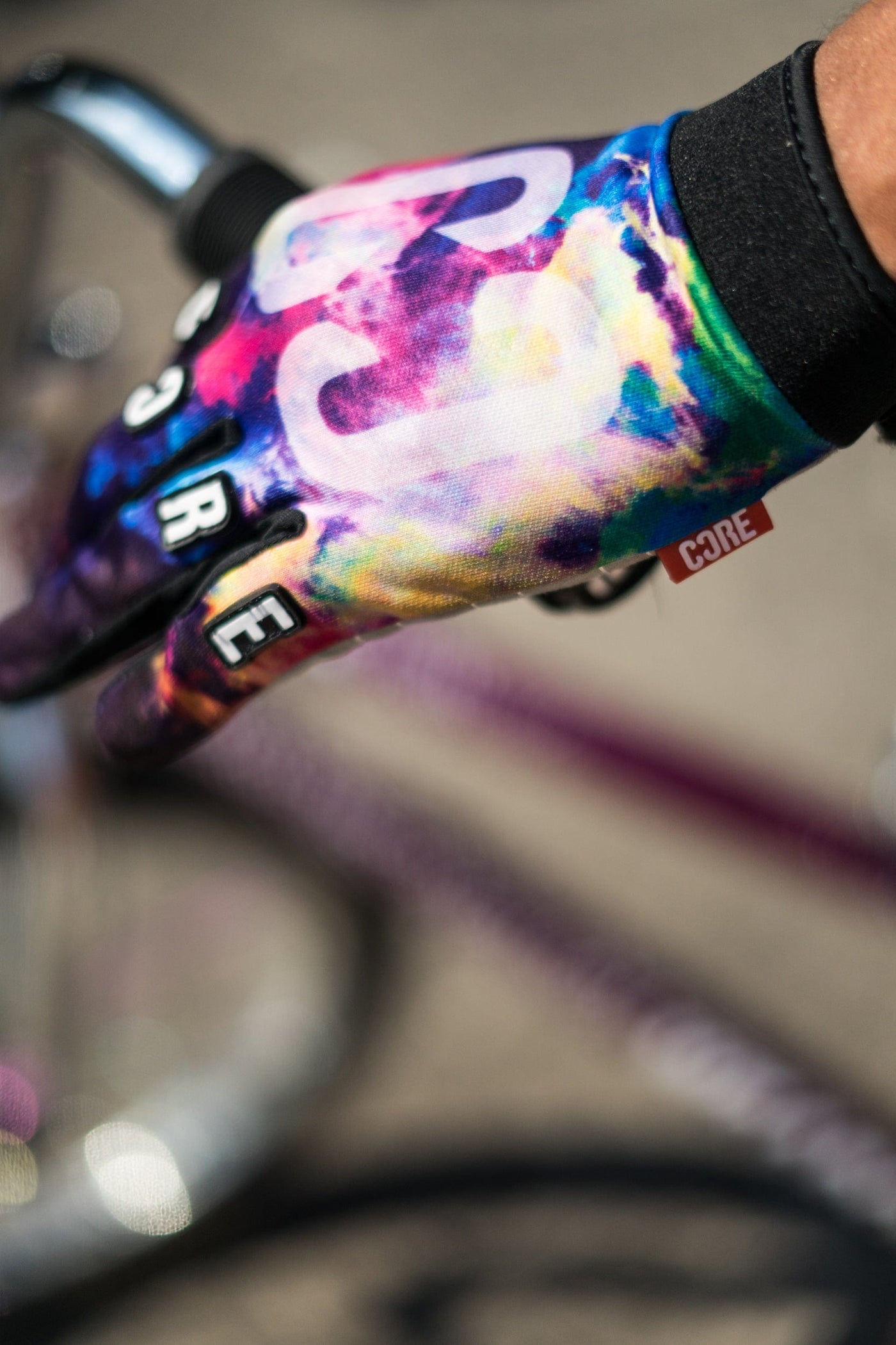 CORE Protection BMX Gloves Neon Galaxy I Bike Gloves Zoomed In Product
