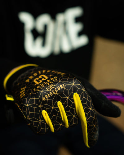 CORE Protection BMX Gloves SR Black Gold Geo I Bike Gloves Product in Use