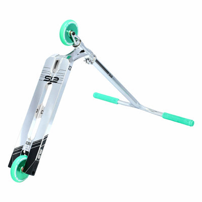 CORE SL2 Stunt Scooter Chrome & Teal I Adult Stunt Scooter Leaning Bottom